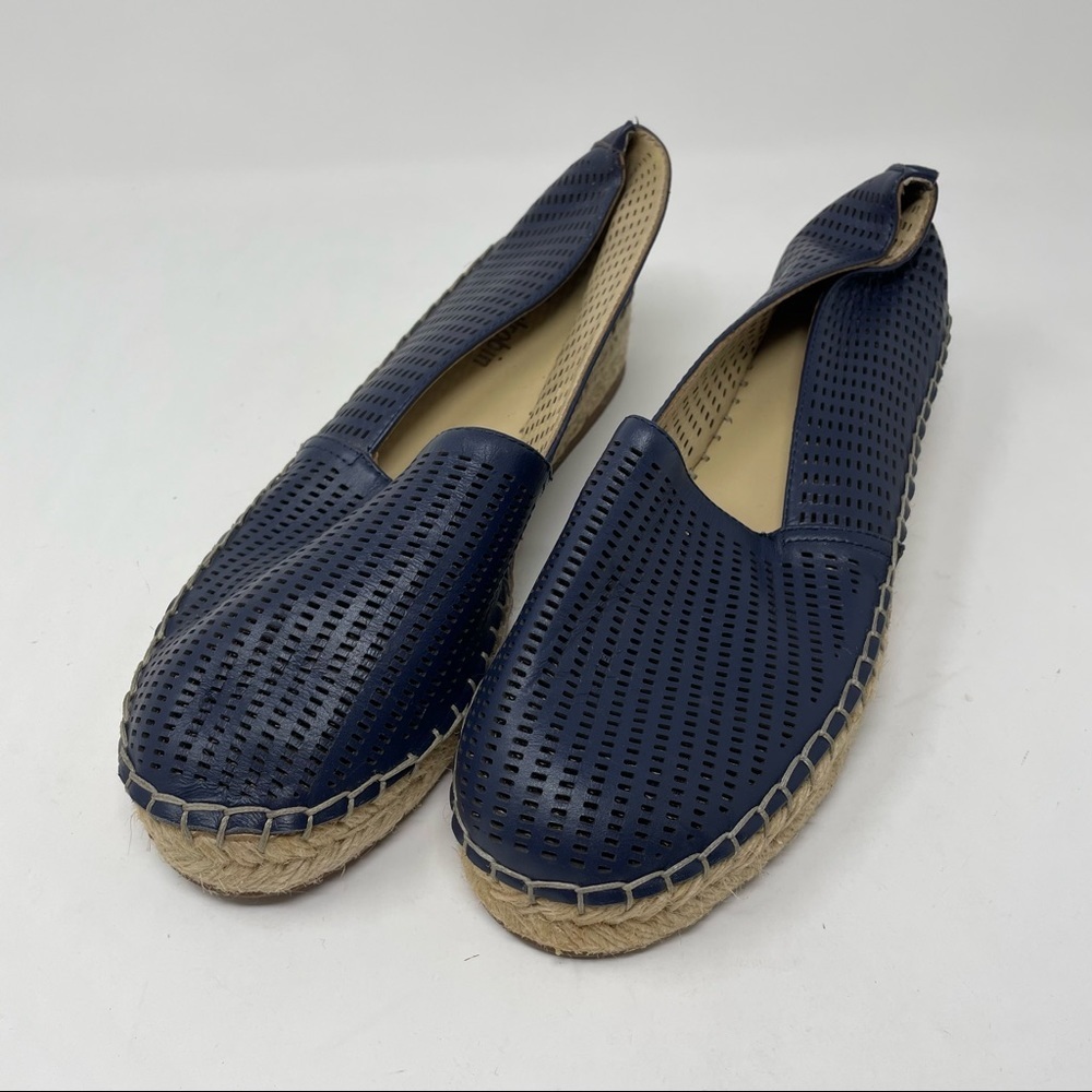 Farylrobin Platform Flats Espadrilles Perforated Leather Blue Shoes Size 10